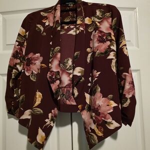 Chocolate Floral Blazer - Burgundy and Pink